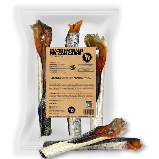Bimordiscos Tiras Xl De Piel Con Carne De Salmón Para Perros Y Gatos