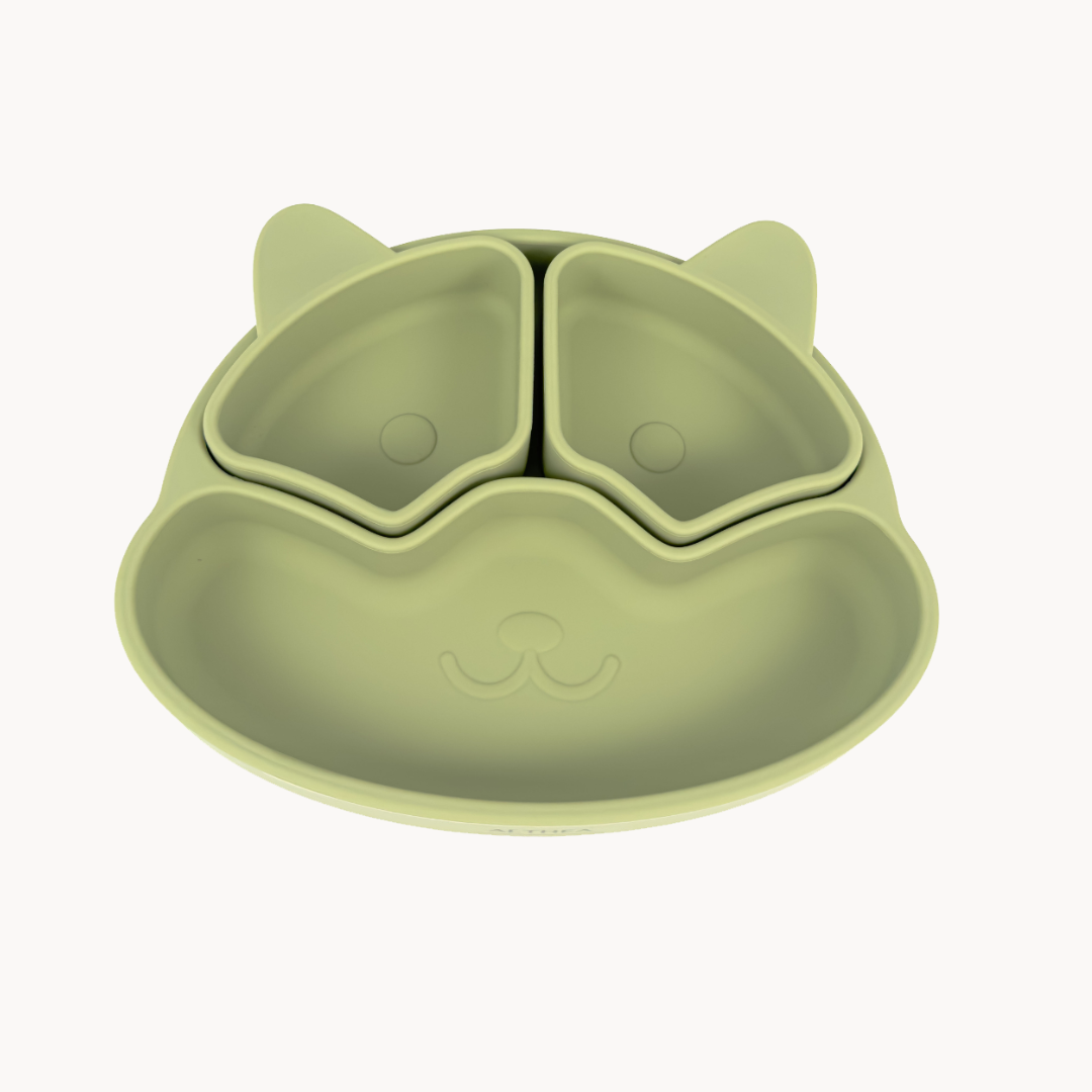 Plato Con Divisiones Extraíbles Y Forma De Perrito - Verde Oliva.