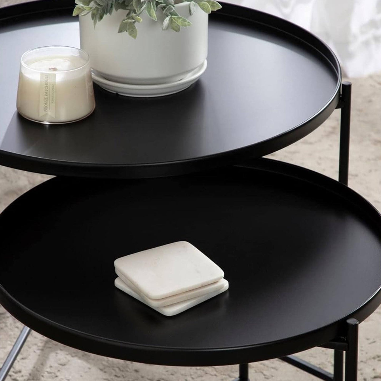 Well Home Juego De 2 Mesas Auxiliares Redondas En Metal Negro Ø31 Ø36cm