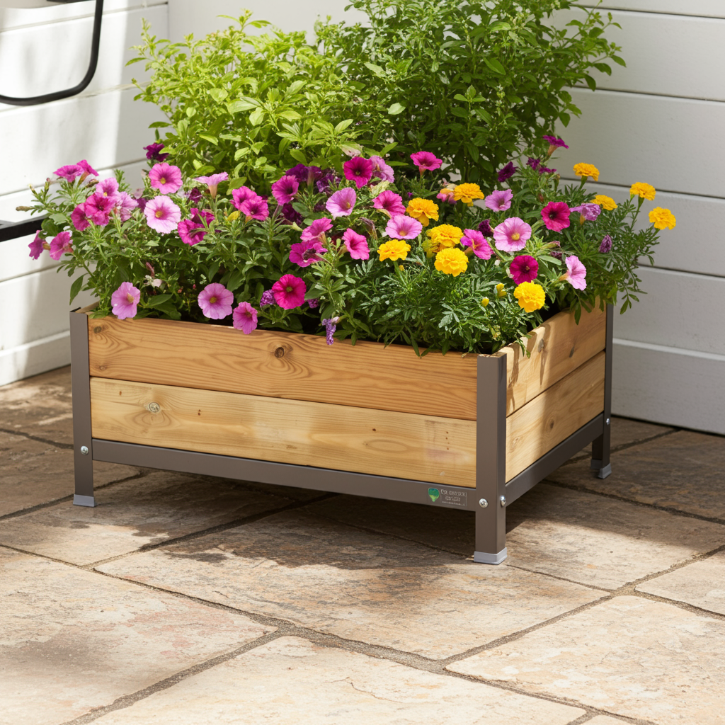 MI HUERTO URBAN Jardinera Elevada Madera con Bandeja Recoge Aguas | Estructura Metálica | Gris | 90x60x38cm_5