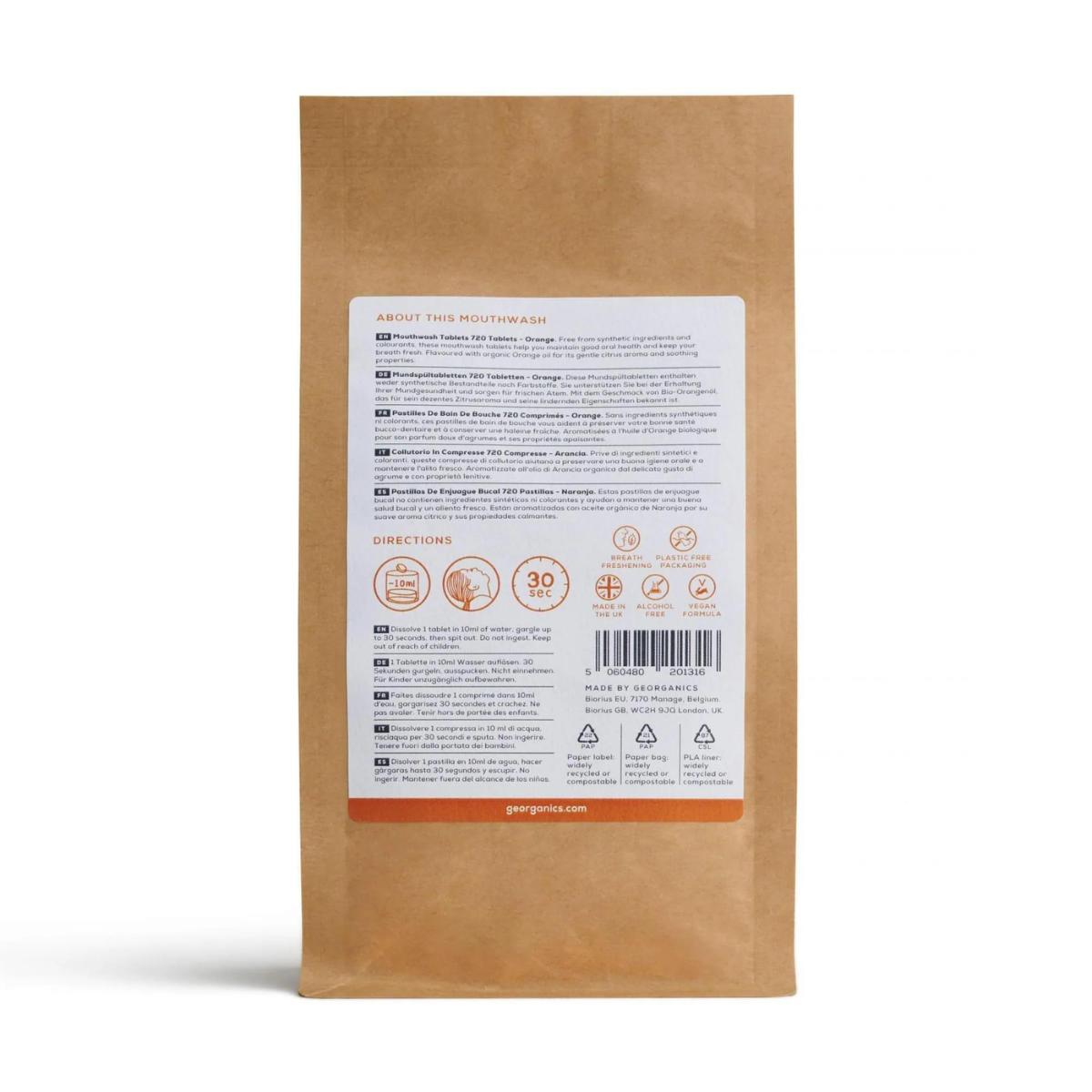 Recarga de pastillas de enjuague bucal de naranja, Georganics 720 unidades