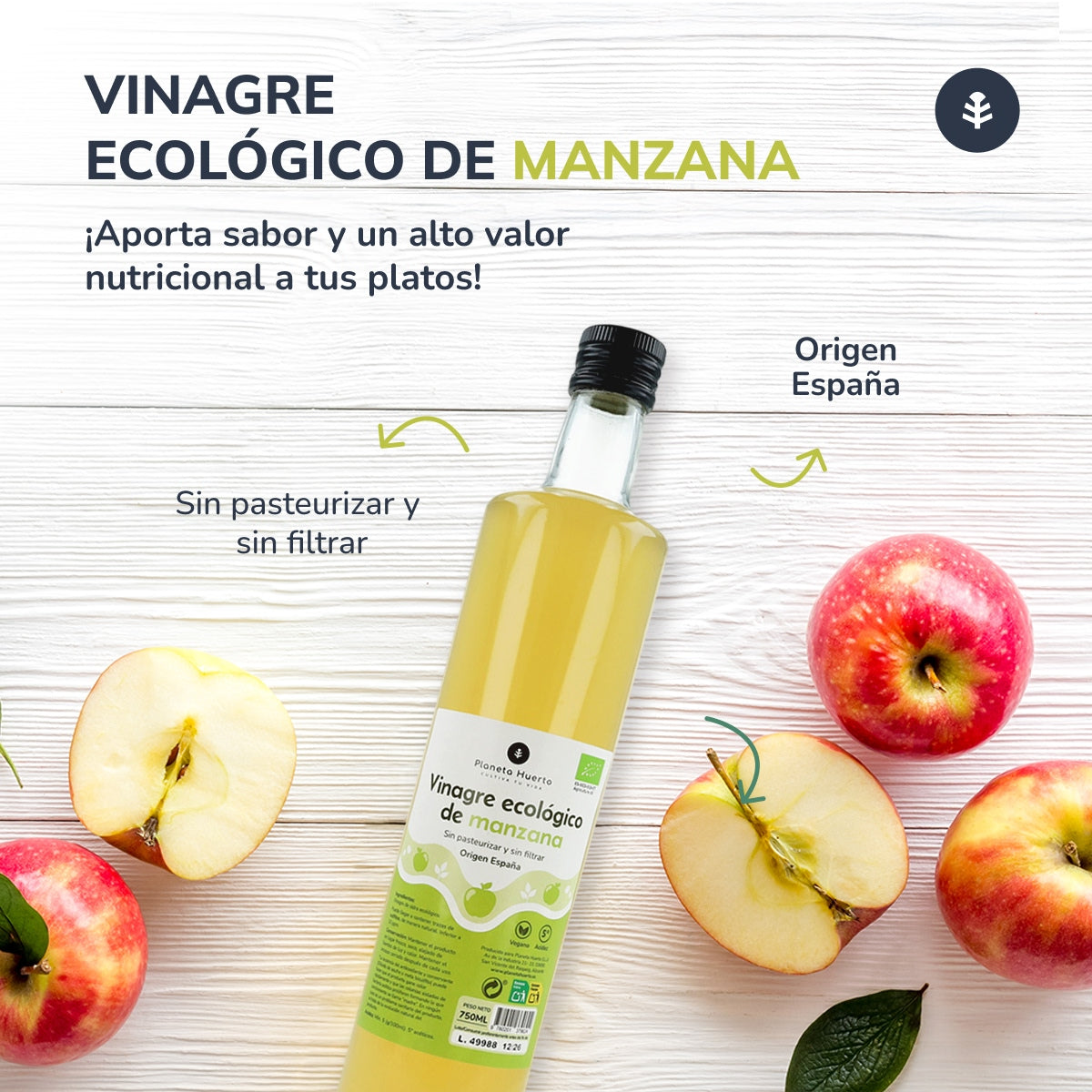 Pack 3x Vinagre de manzana ECO sin filtrar Planeta Huerto 750 ml