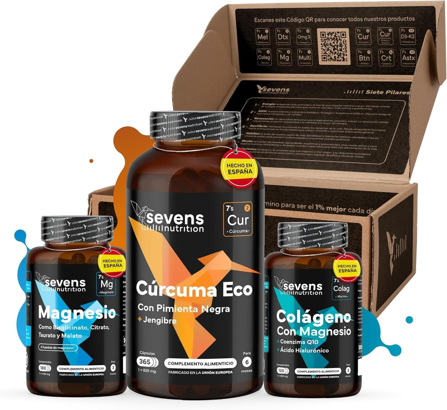 Pack Óseo: Colágeno, Magnesio, Ácido Hialurónico Y Cúrcuma. Sevens Nutrition. Suplementos Para Huesos