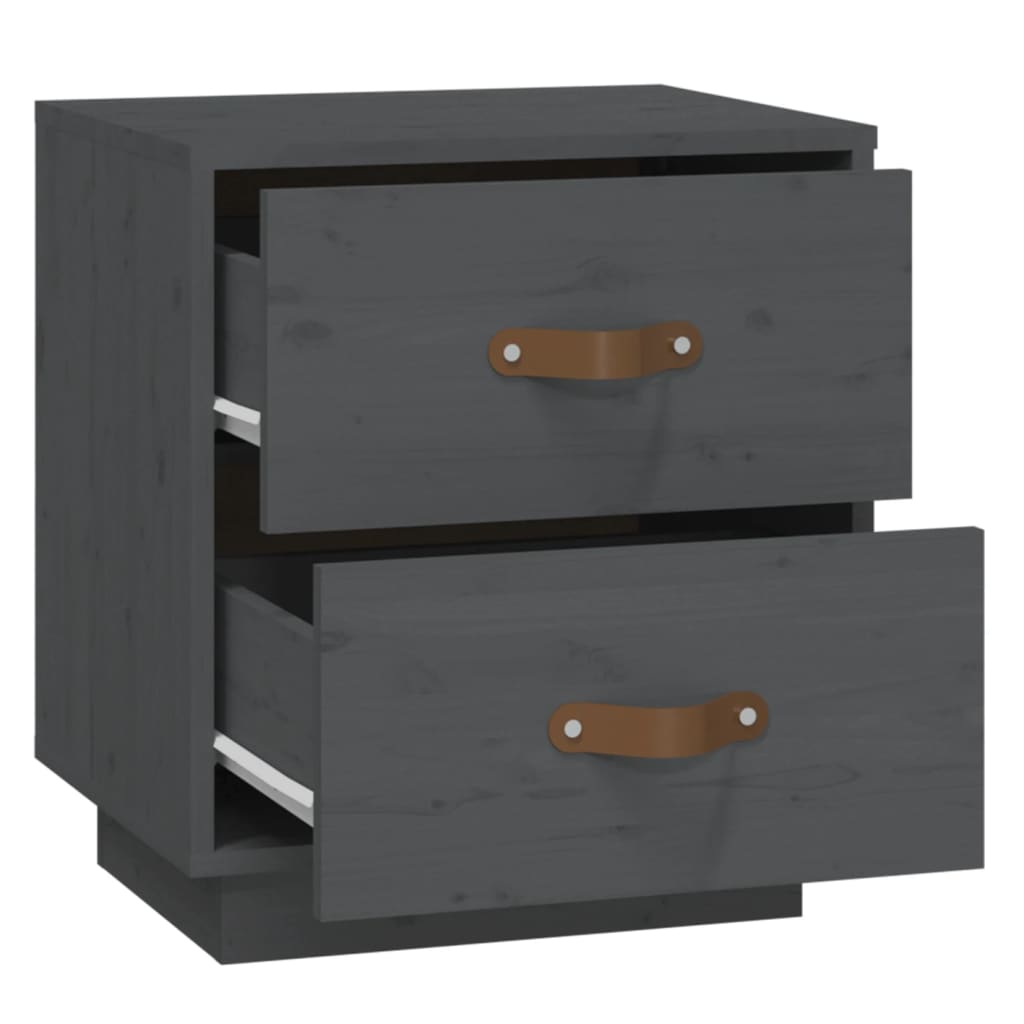 Mesita De Noche Madera Maciza De Pino Gris 40x34x45 Cm_4