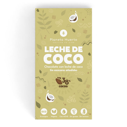 Tableta chocolate 38% con leche de coco vegano sin azúcares añadidos ECO Planeta Huerto 70 g