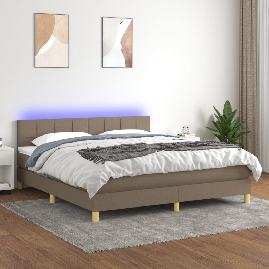 Cama Box Spring Con Colchón Led Tela Gris Taupe 180x200 Cm / Vetonek_4