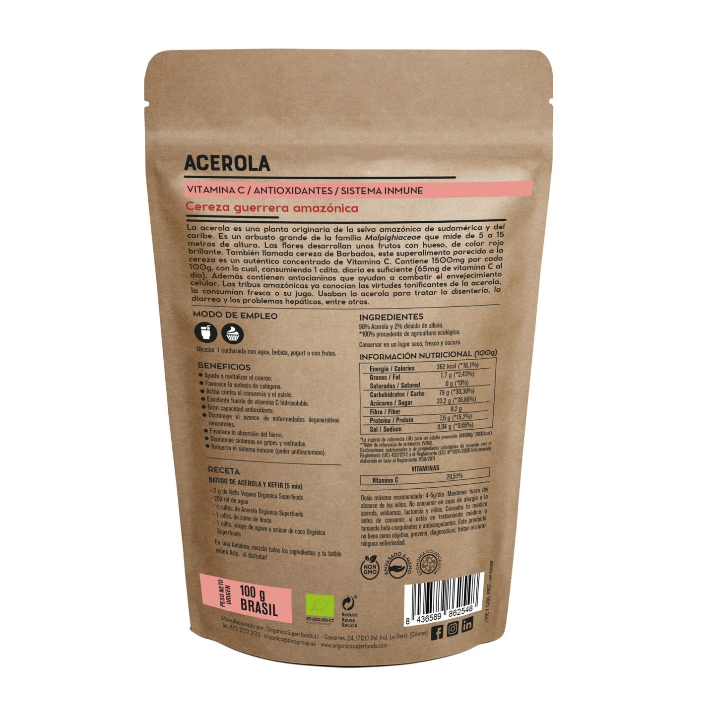 Acerola Bio Liofilizada De Brasil 70g - Orgánica Superfoods_1