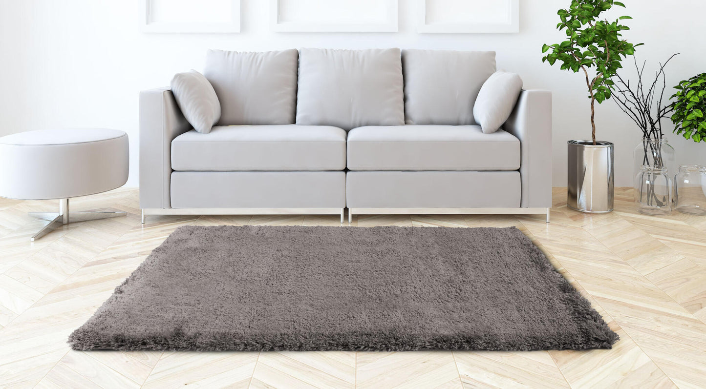 Alfombra Salón, Dormitorio Gris Liso Shaggy Suave Pelo Largo 100x150cm- Decoración- Mobiliario Del Hogar_2