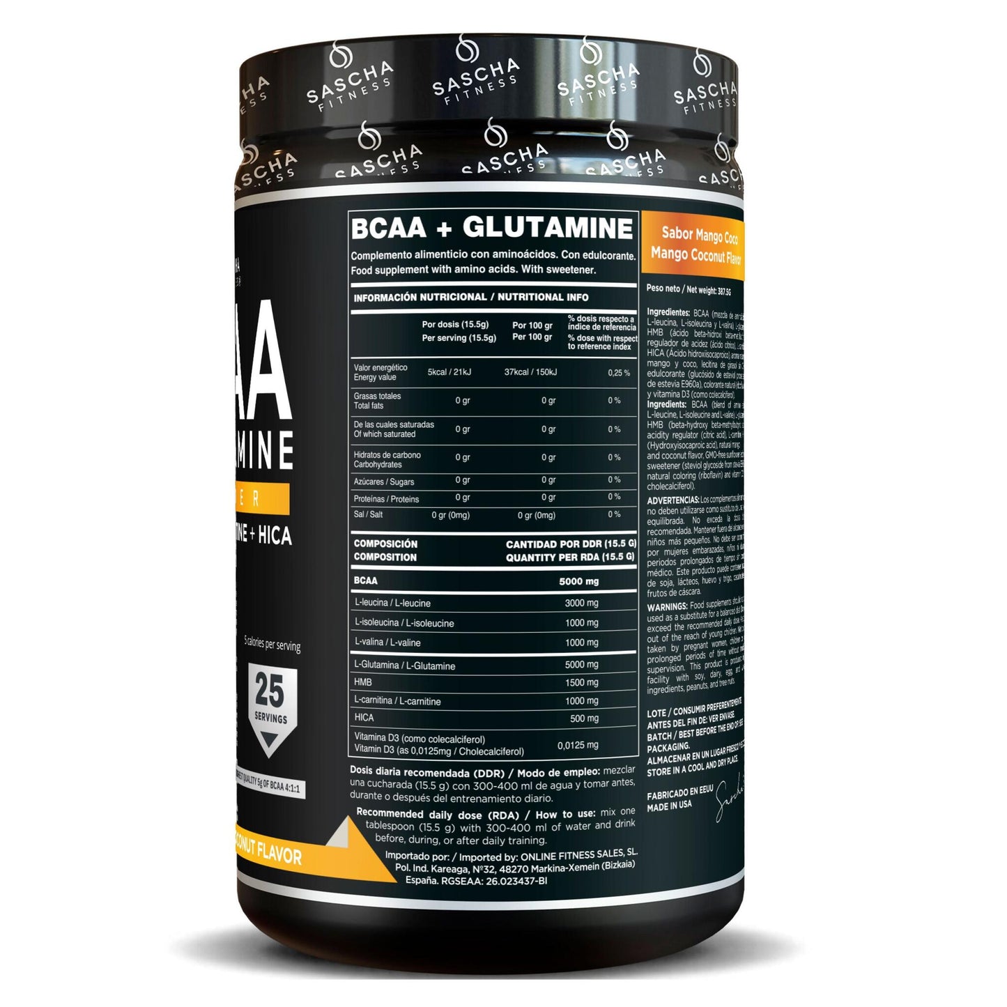 Bcaa + Glutamina Sabor Mango Coco - Sascha Fitness España_3