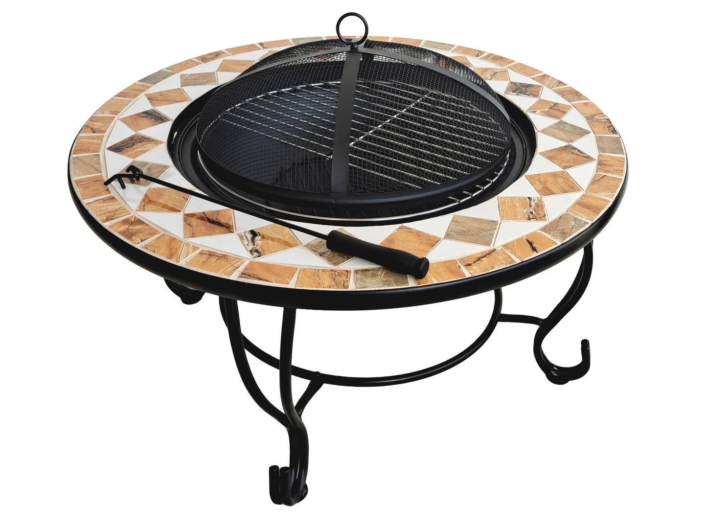Brasero Exterior Circular En Cerámica Y Mármol Con Parrilla Efp54 Purline_4