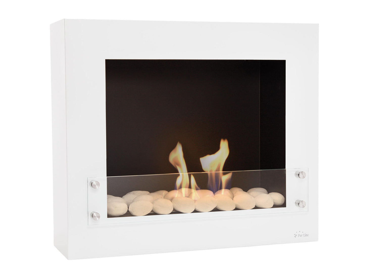 Chimenea De Etanol Mural En Blanco Con Piedras Cerámicas Bestbio Design W Purline_0