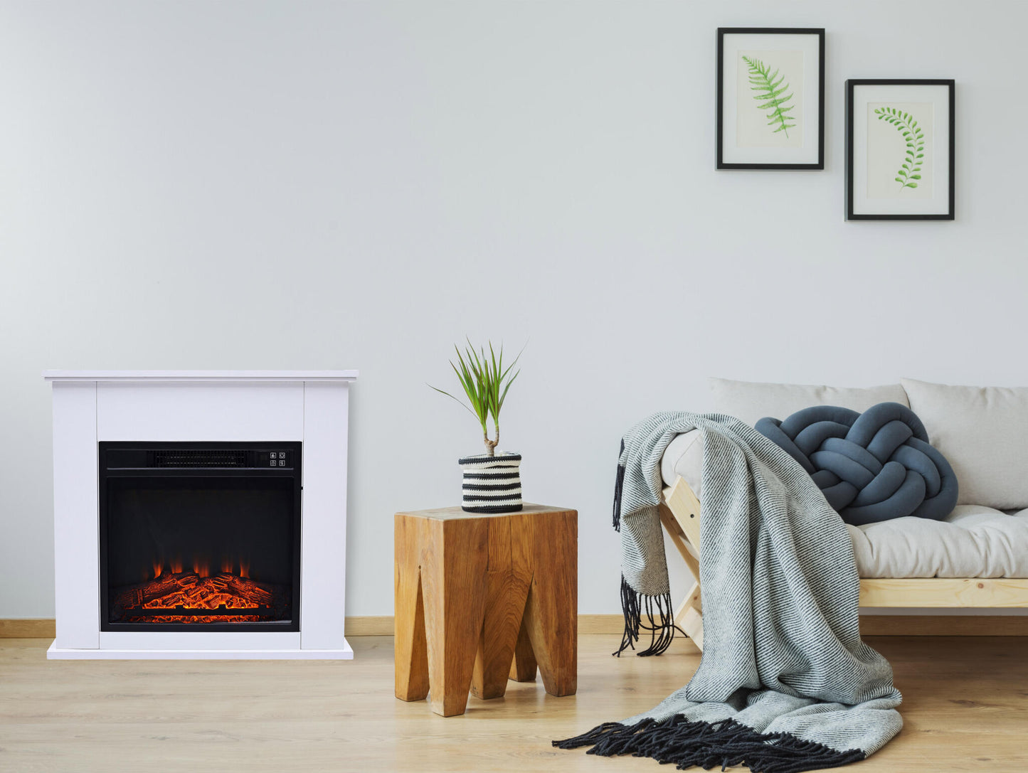 Chimenea Eléctrica De Suelo 2kw En Acero Lacado Blanco Con Mando A Distancia Che-610 Purline_4