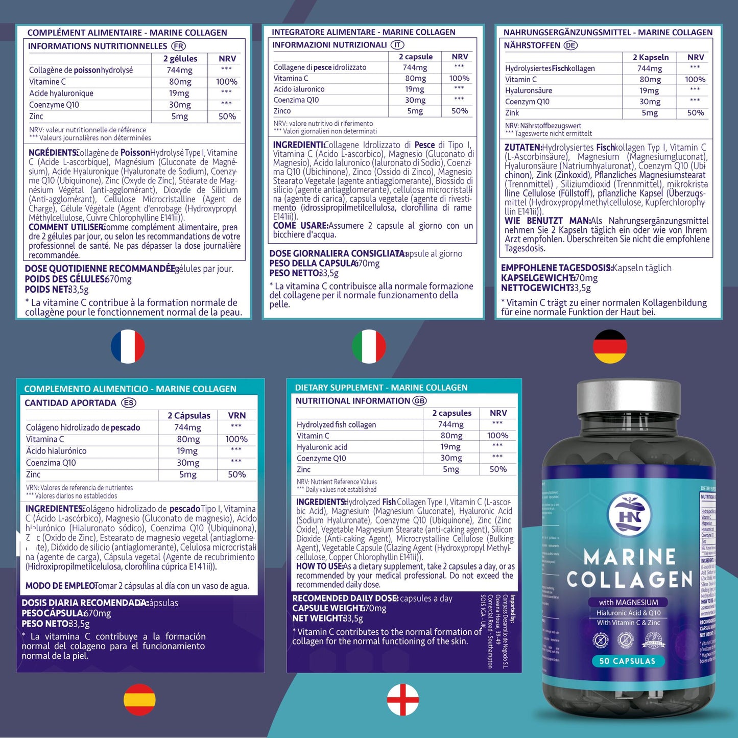 Colageno Marino Con Acido Hialuronico Con Vitamina C - 50 Capsulas - Para Articulaciones, Huesos, Piel, Cabello_5