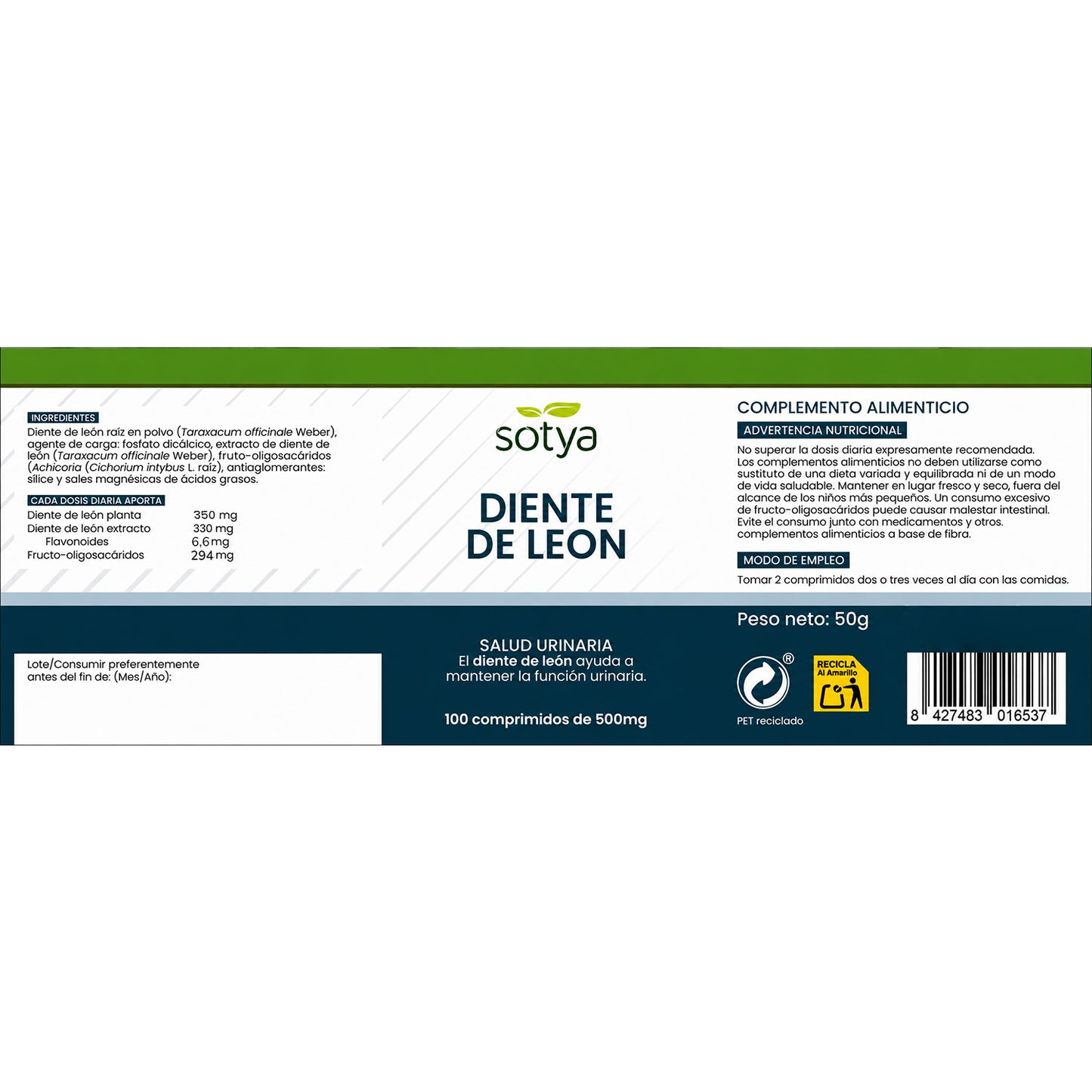 Diente de león Sotya 100 comprimidos de 500mg