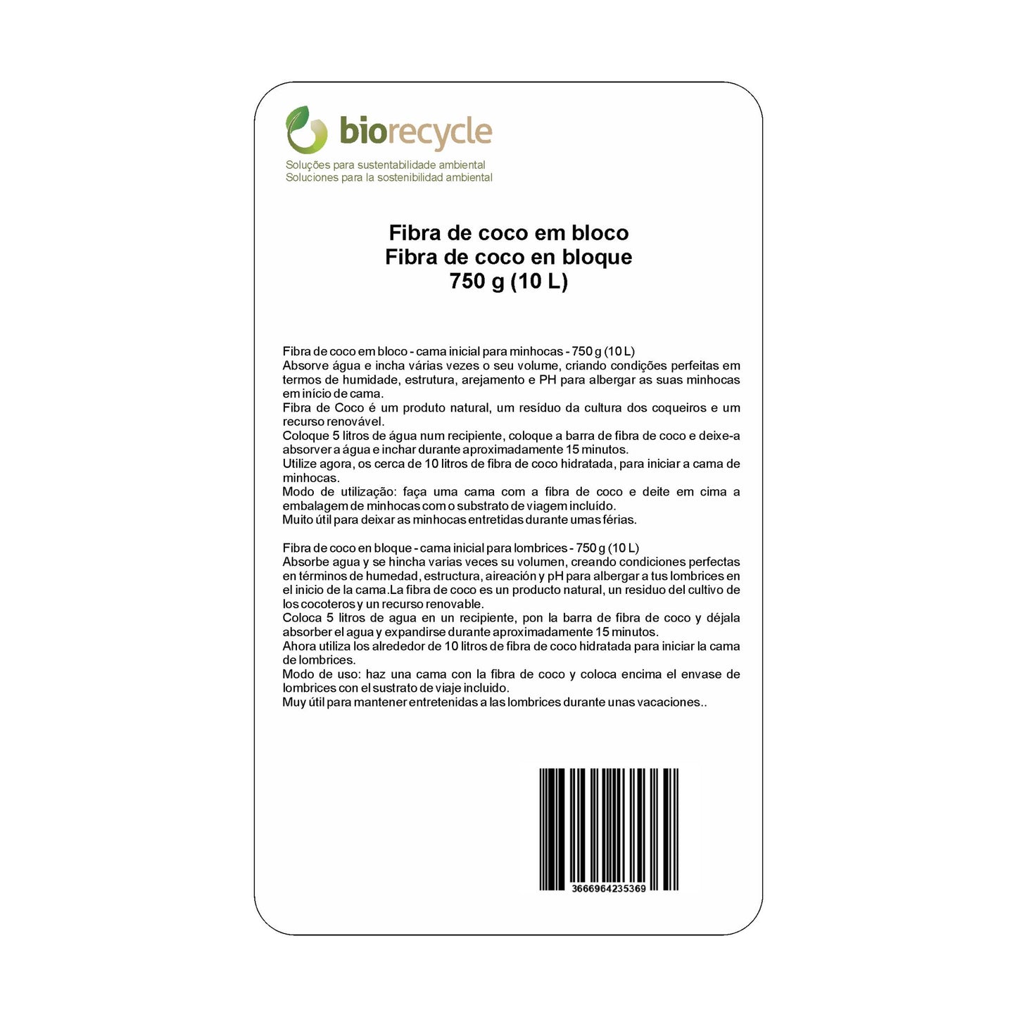Fibra De Coco En Bloque - Cama Inicial Para Lombrices - 750 G (10 L)_1