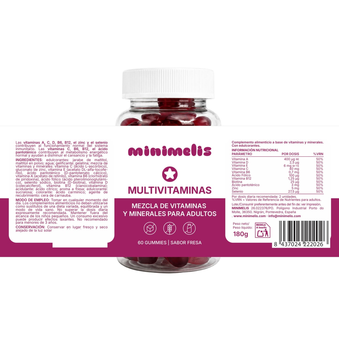 Gominolas Multivitamínico Para Adultos Sabor Fresa 60 Ud_2