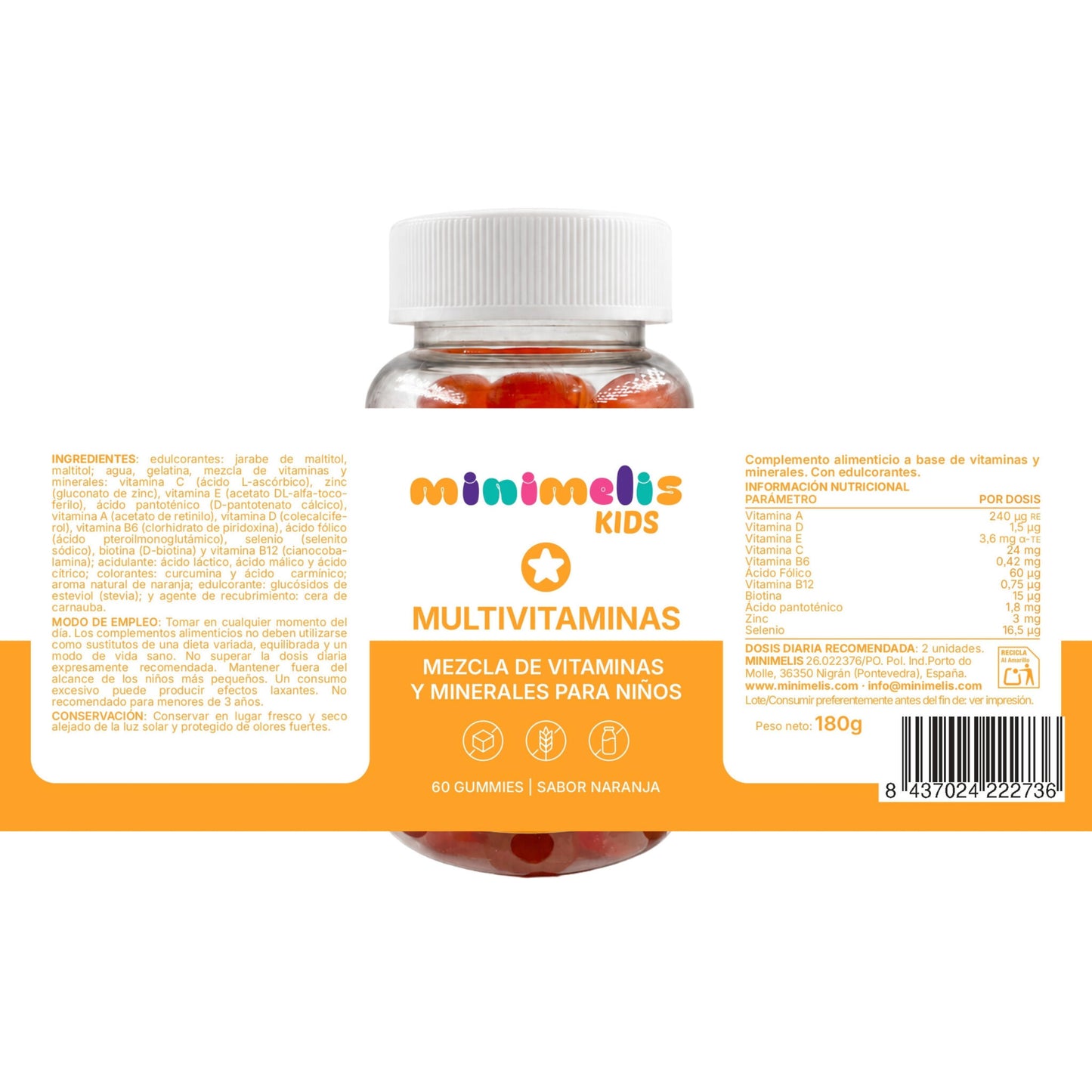 Gominolas Multivitamínico Para Niños Sabor Naranja 60 Ud_2