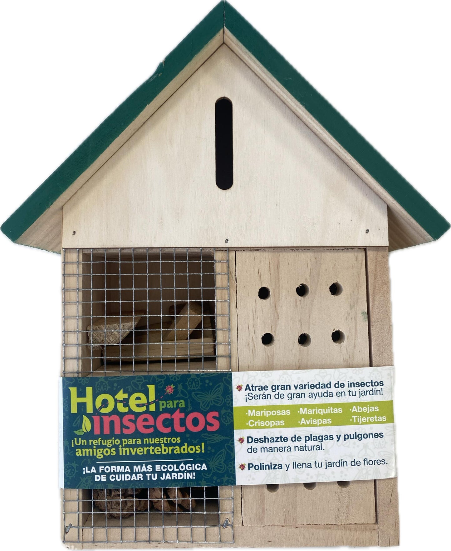 Hotel De Insectos Easy-bug, Madera Certificada Fsc. Techo Color Verde._0