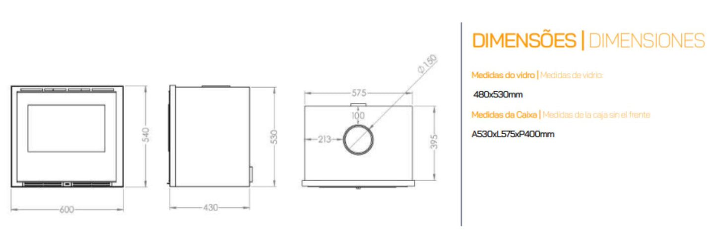 Insertables Con Ventilación A Leña Metlor Modelo Elos 60 Vitrus_3