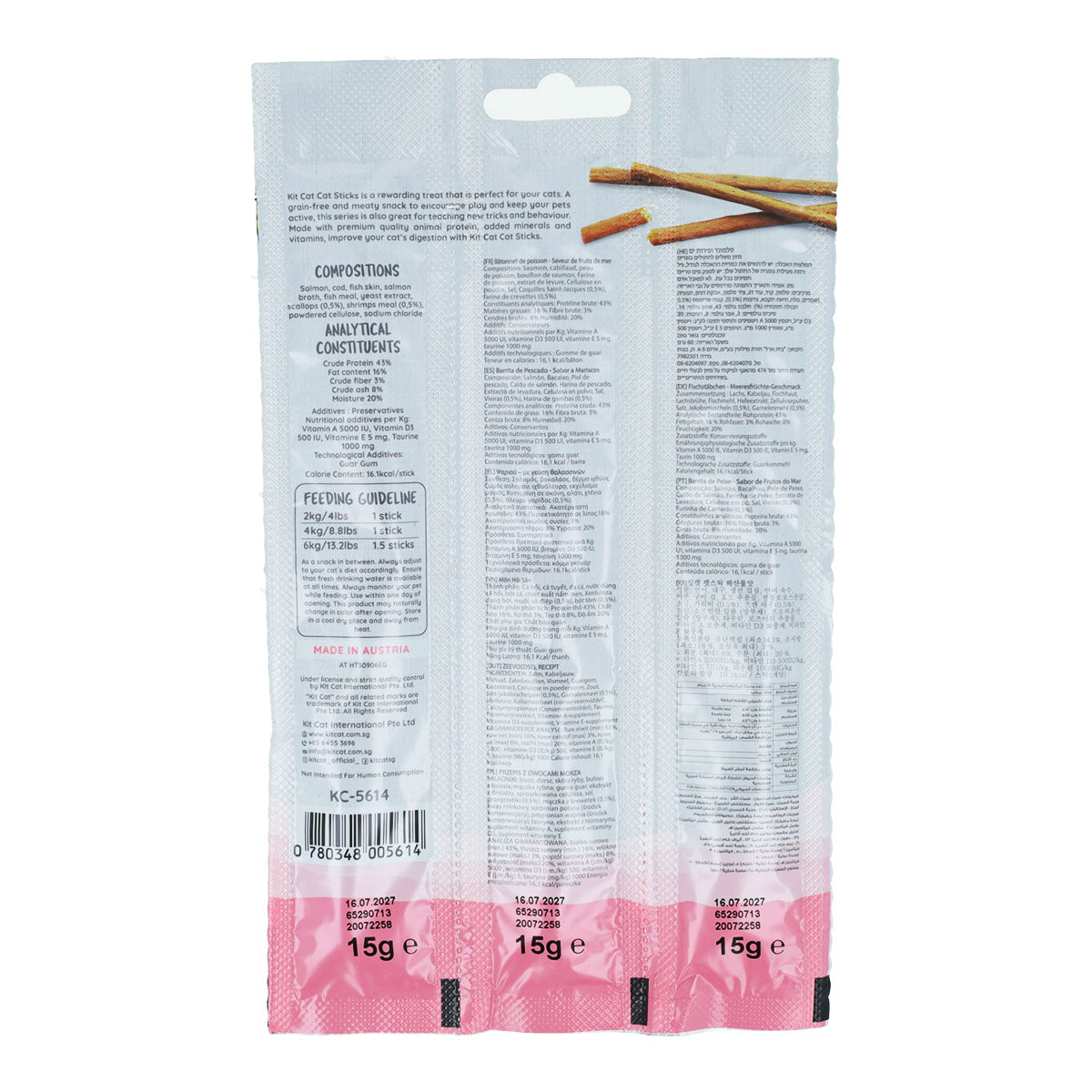 Kit Cat Cat Stick - Salmón & Seafood 15 g Snack semihúmedo para gatos