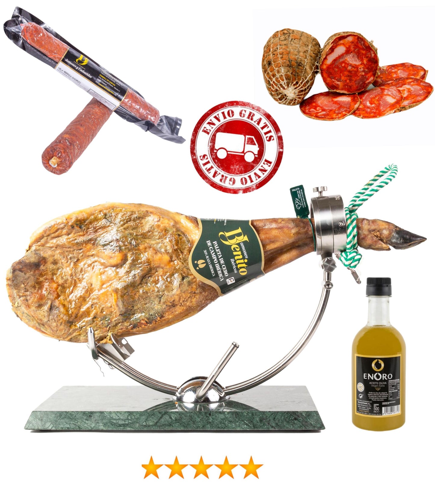 Lote Paleta Cebo De Campo + Chorizo Ib. Vela + Salchichón Ib. Vela + Medio Morcón + Botella Aceite 500ml_0