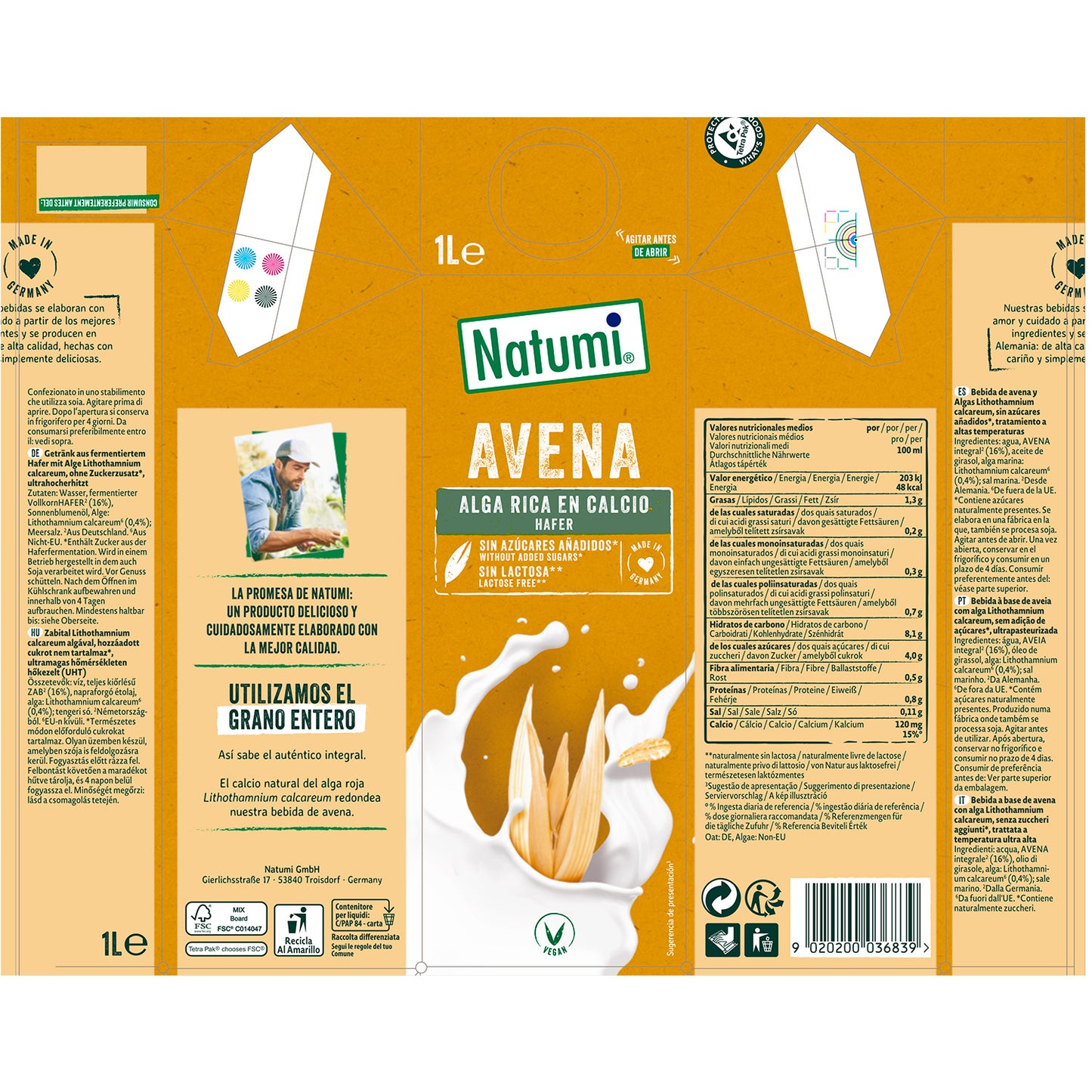 Bebida Avena Rica en Calcio Natumi 1 L