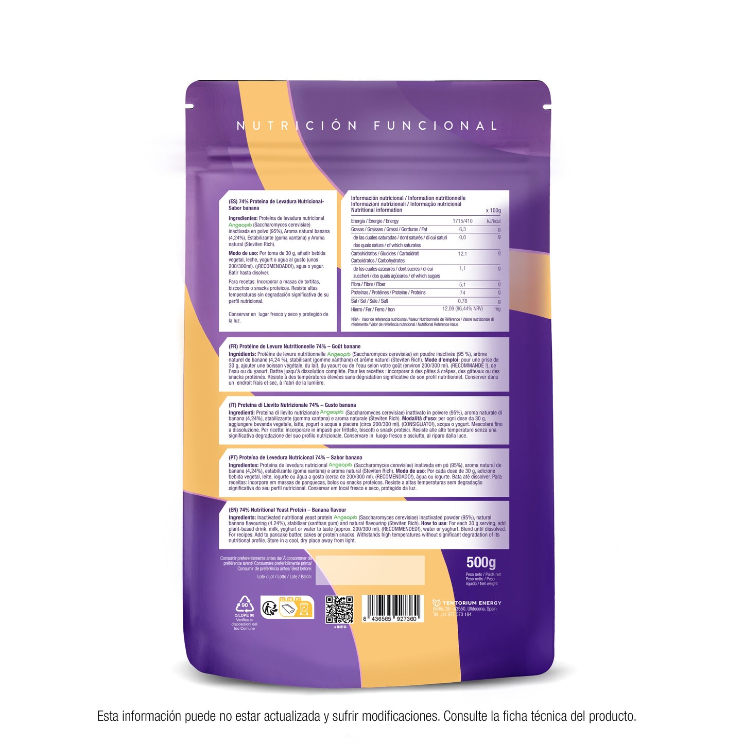 Proteína de levadura sabor banana Energy Feelings 500 g XL Pack