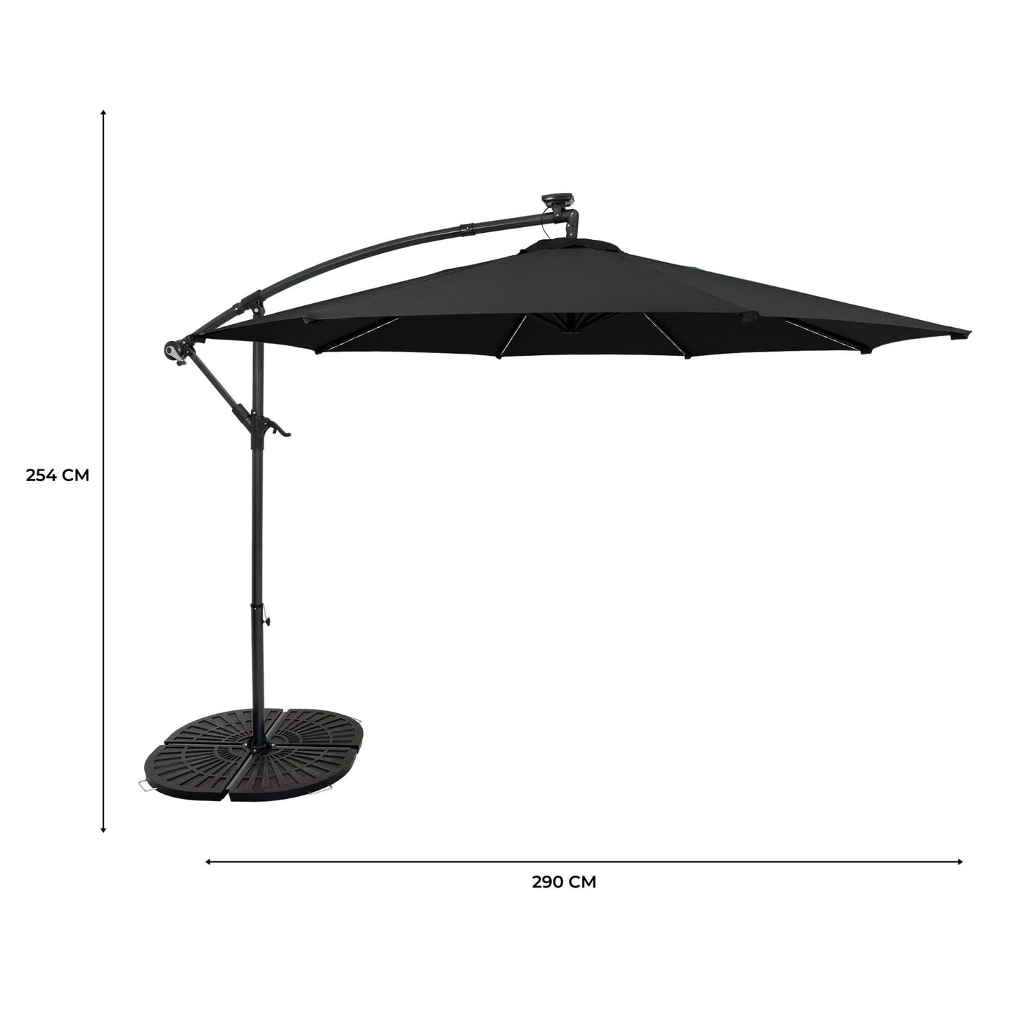 Parasol Excéntrico Led De 3 M Con Base De Abanico Completo – Negro_4