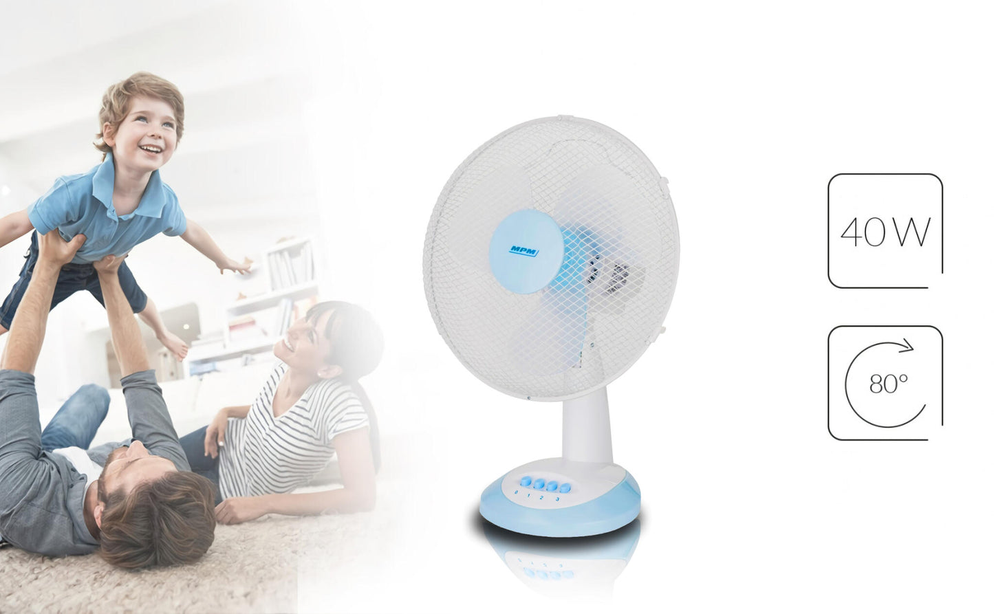 Ventilador Portátil Sobremesa Oscilante 34 Cm, 3 Velocidades, Función Bloqueo Oscilación Mpm Mwp-16, Blanco_2