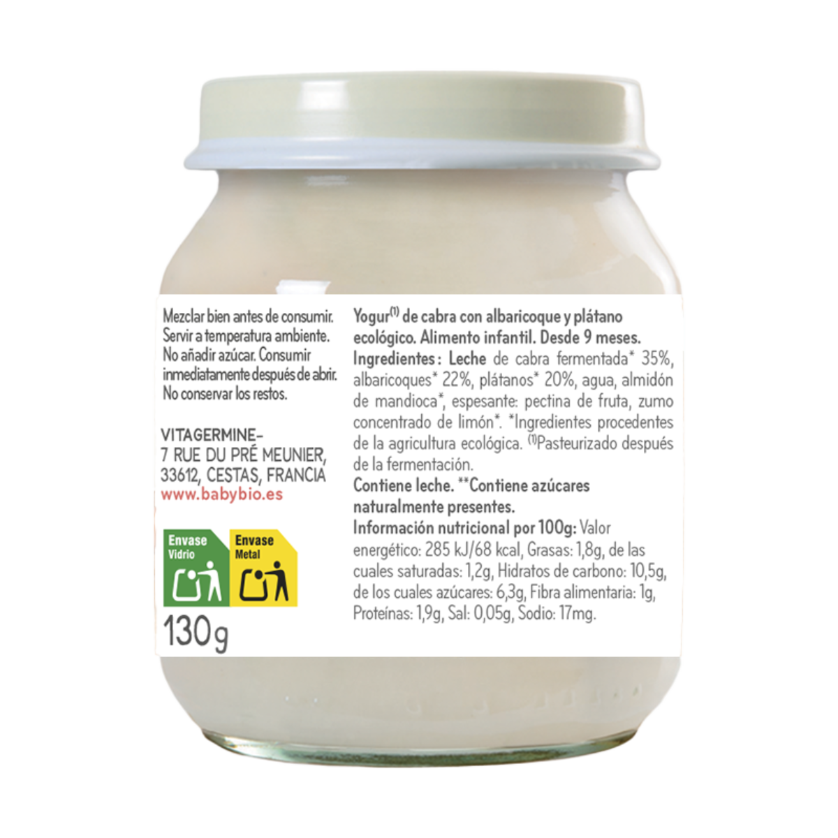 Yogur de Leche de Cabra con Albaricoque y Plátano Ecológica Babybio 130gr