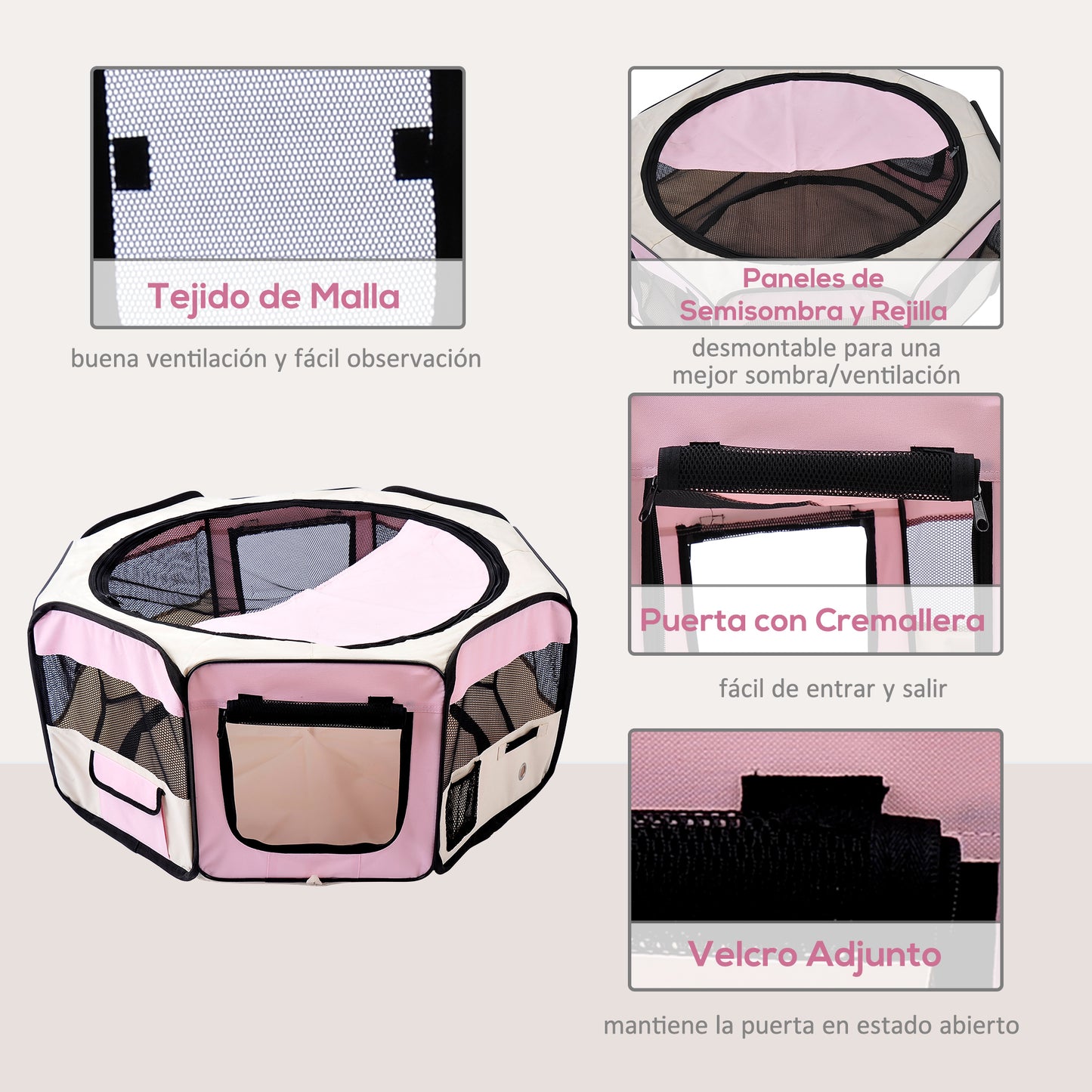 Pawhut Parque Para Mascotas Plegable 90x90x41cm Impermeable De Tela Oxford Rosa_5
