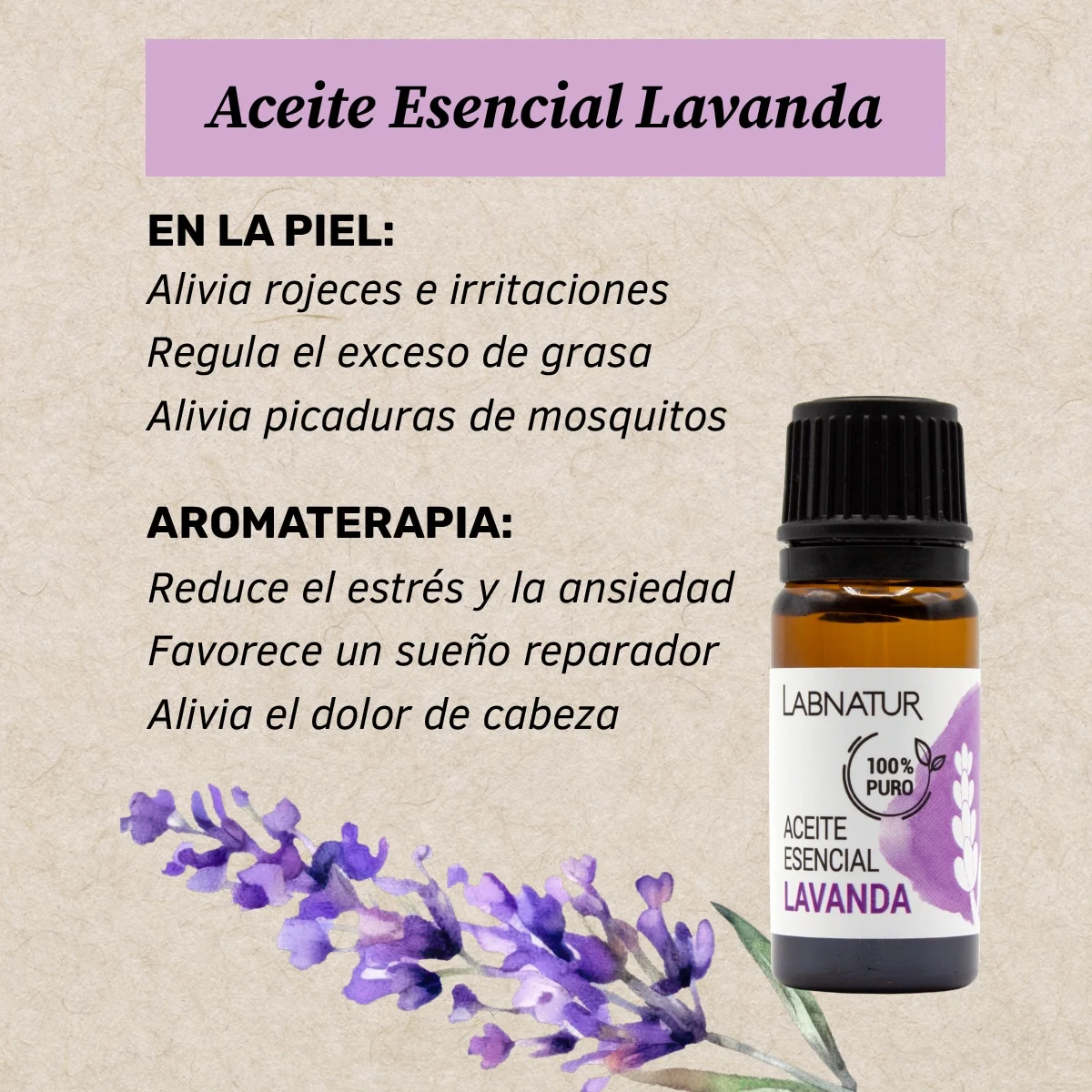 Aceite Esencial de Lavanda 100% Puro Labnatur 10 ml | Relajante y Suavizante | Piel, Masajes y Difusor_1