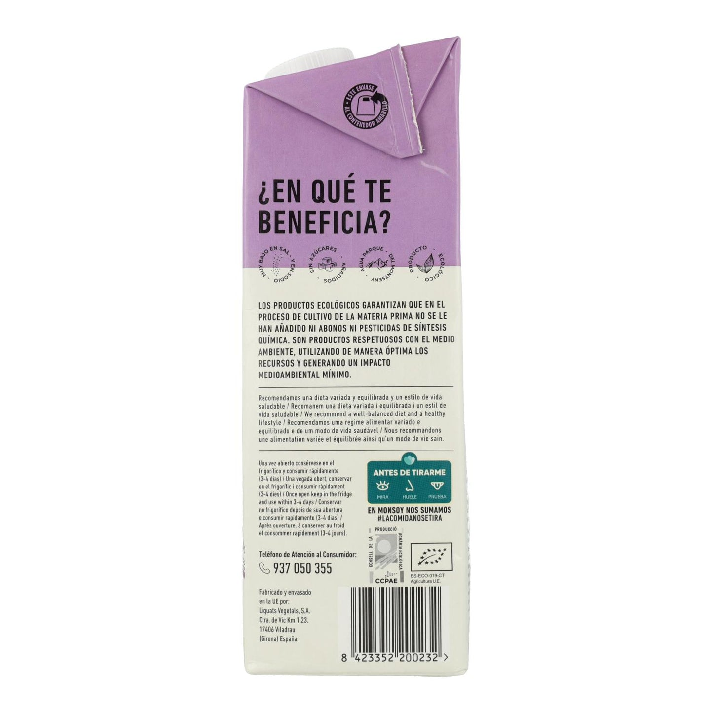 Bebida vegetal de Arroz Bio Monsoy 1 L