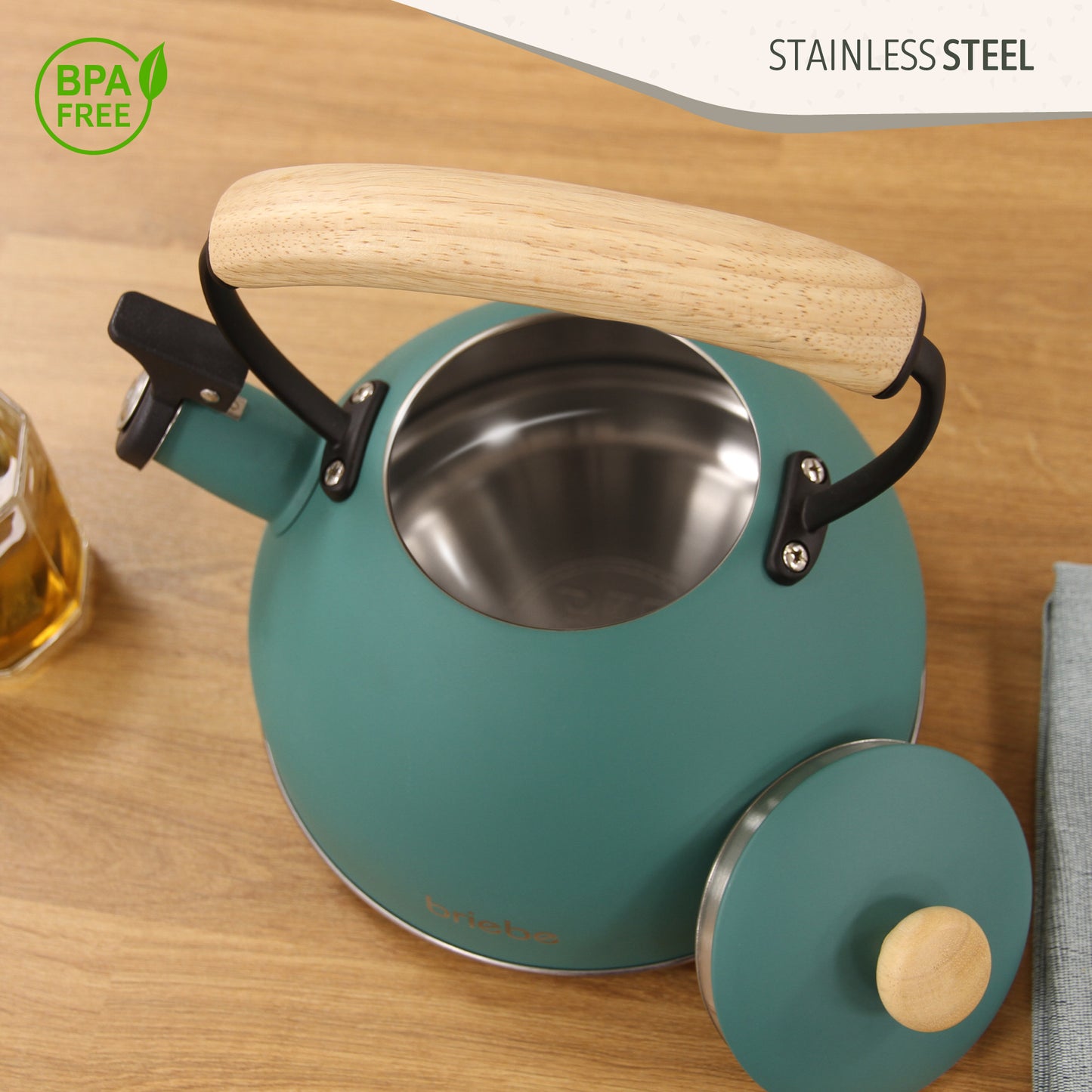 Briebe Nordic Set Tostadora Pan Ranura Ancha 2 Rebanadas + Tetera 2,3l Acero Inox, Inducción Libre Bpa,skt1177gre,verde_5