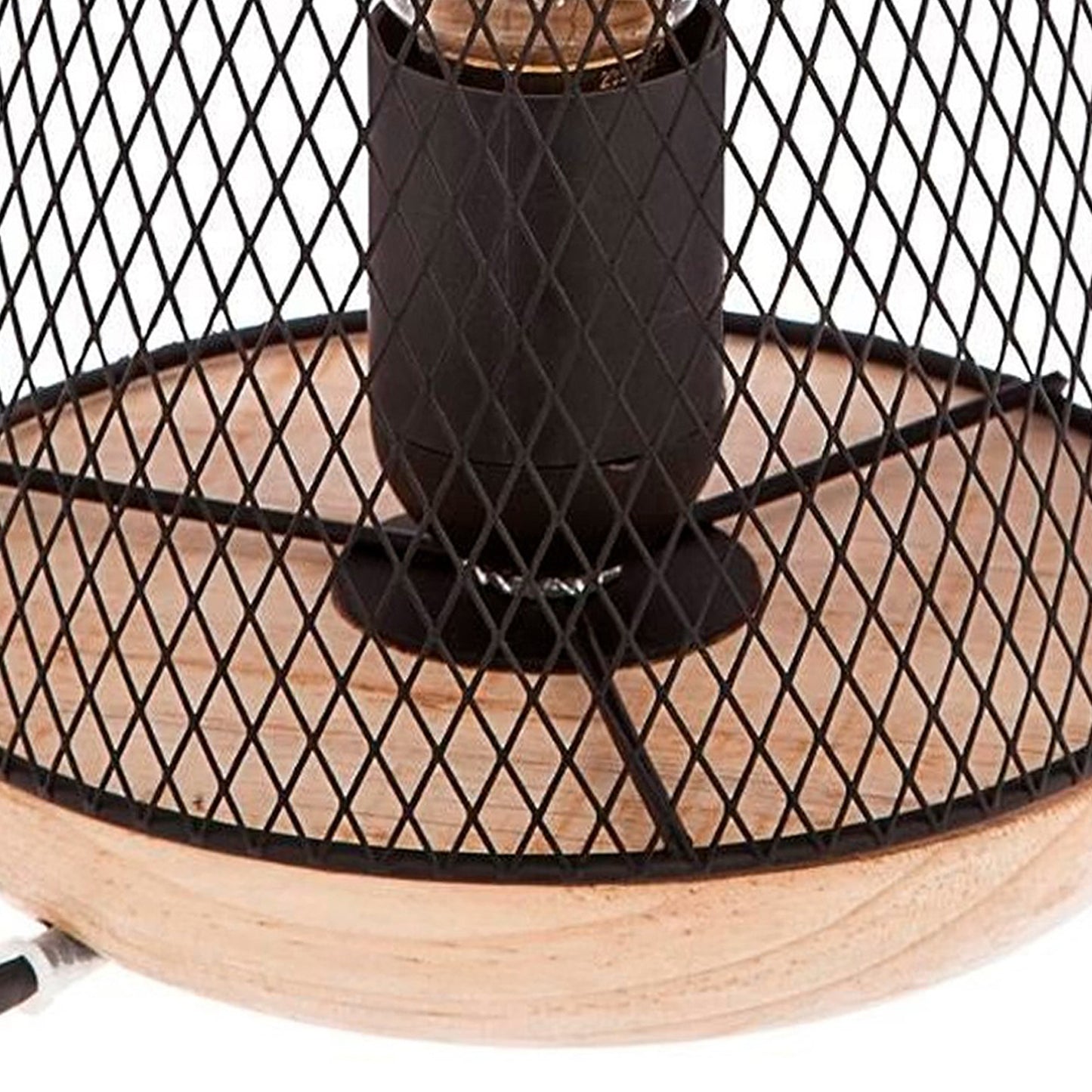 Wellhome Lámpara Metal Madera Negra H.23cm