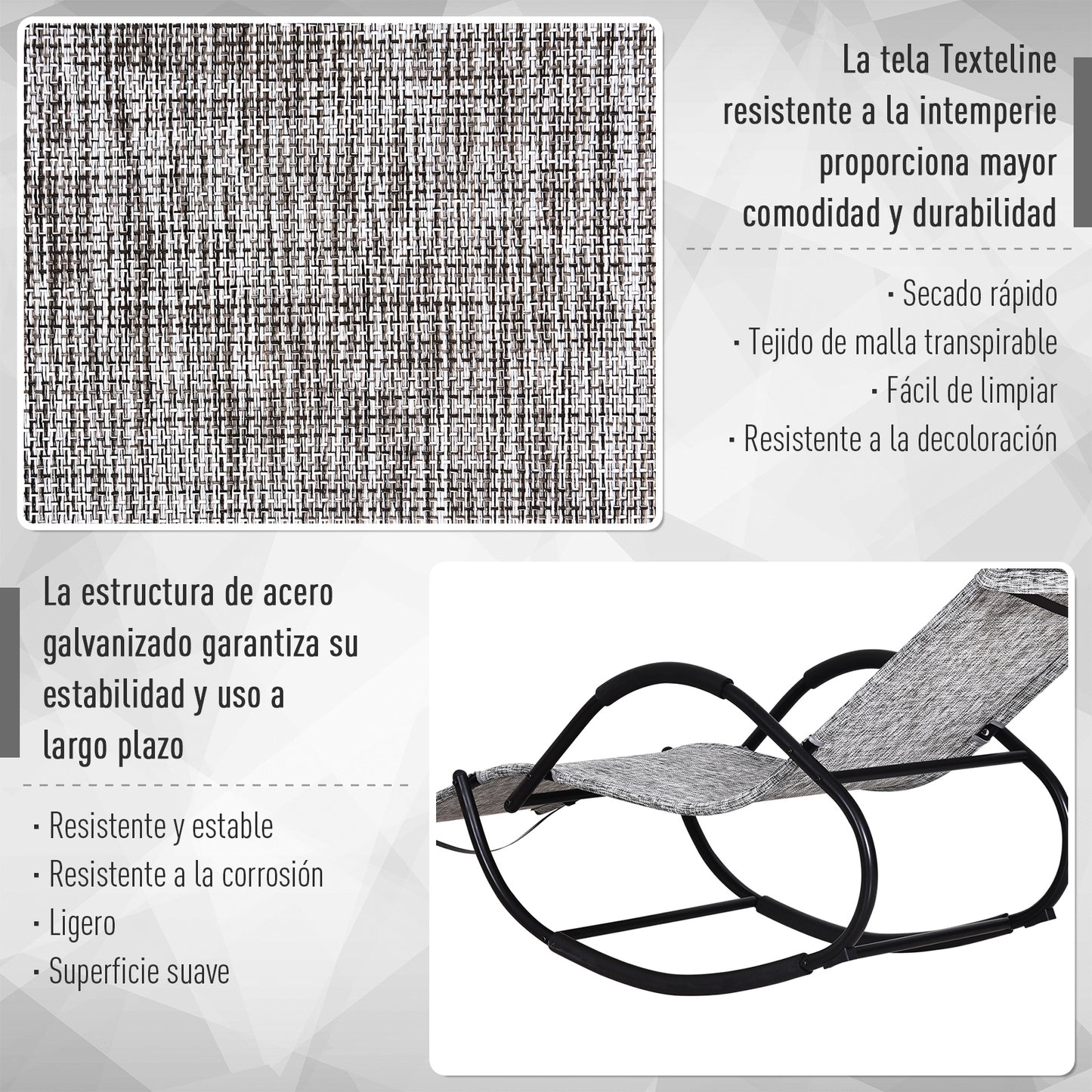 Outsunny Conjunto De 2 Mecedoras De Exterior Con Reposacabezas 160x61x79 Cm Gris_5