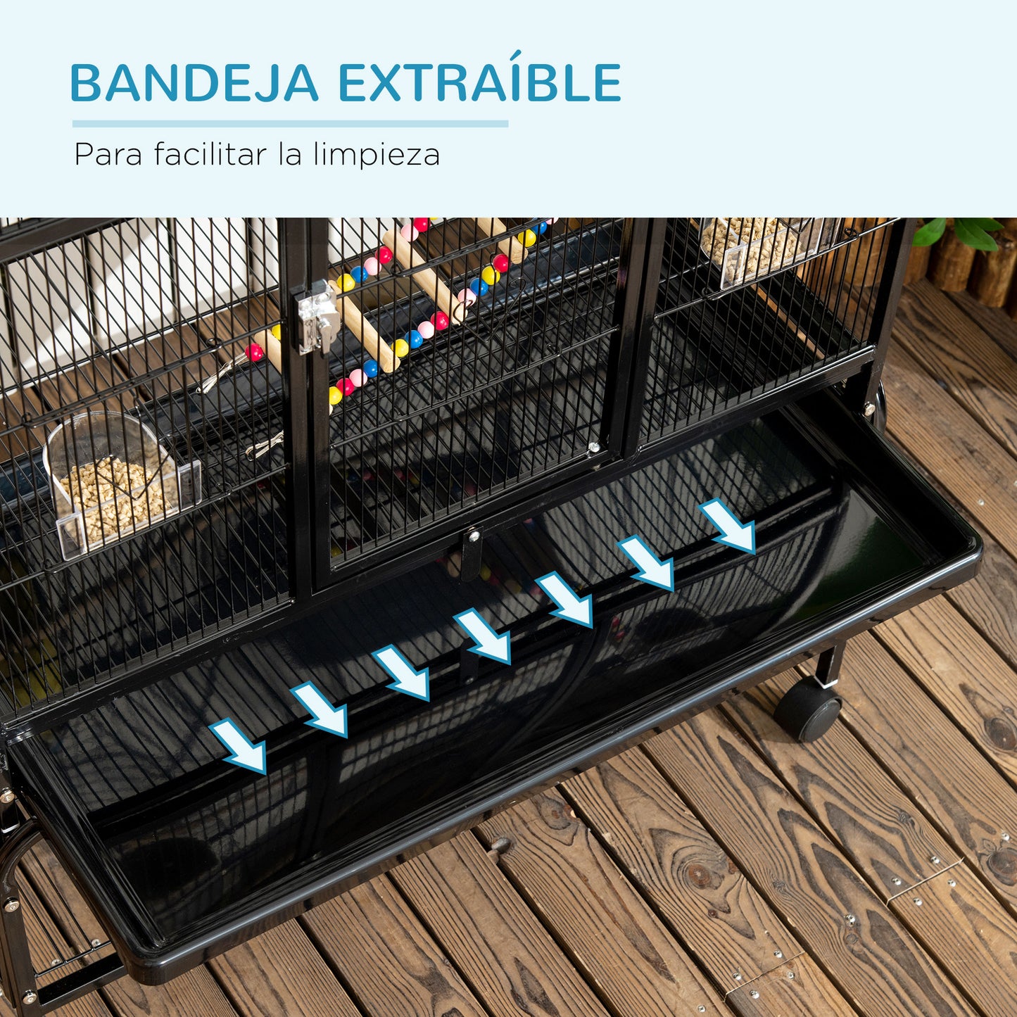 Pawhut Jaula Para Pájaros Con Ruedas 83x53x180 Cm Con 3 Perchas Comederos_5