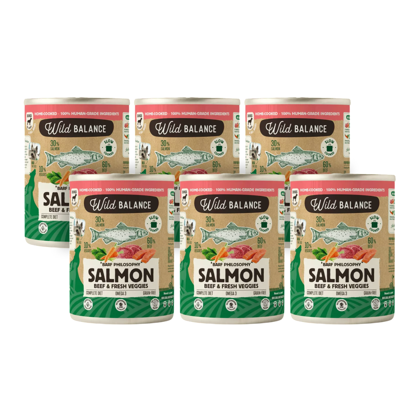 Pack Salmón y Ternera barf para perros 6 x 400 g Wild Balance