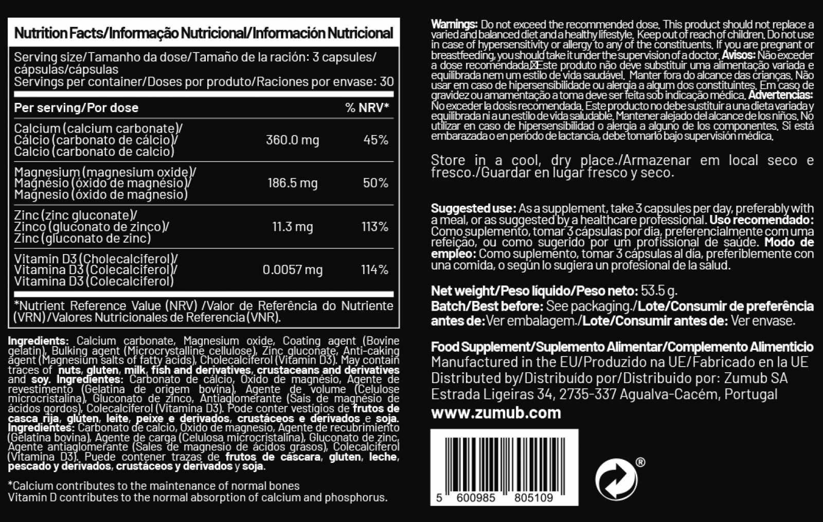 Zumub Calcium+magnesium 90 Capsules