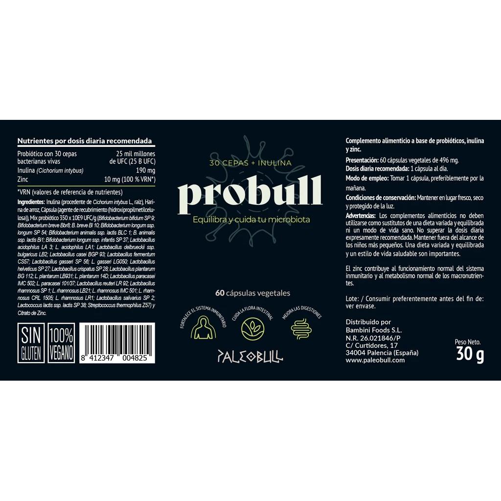 Probull probiótico de 30 cepas Paleobull 60 cápsulas