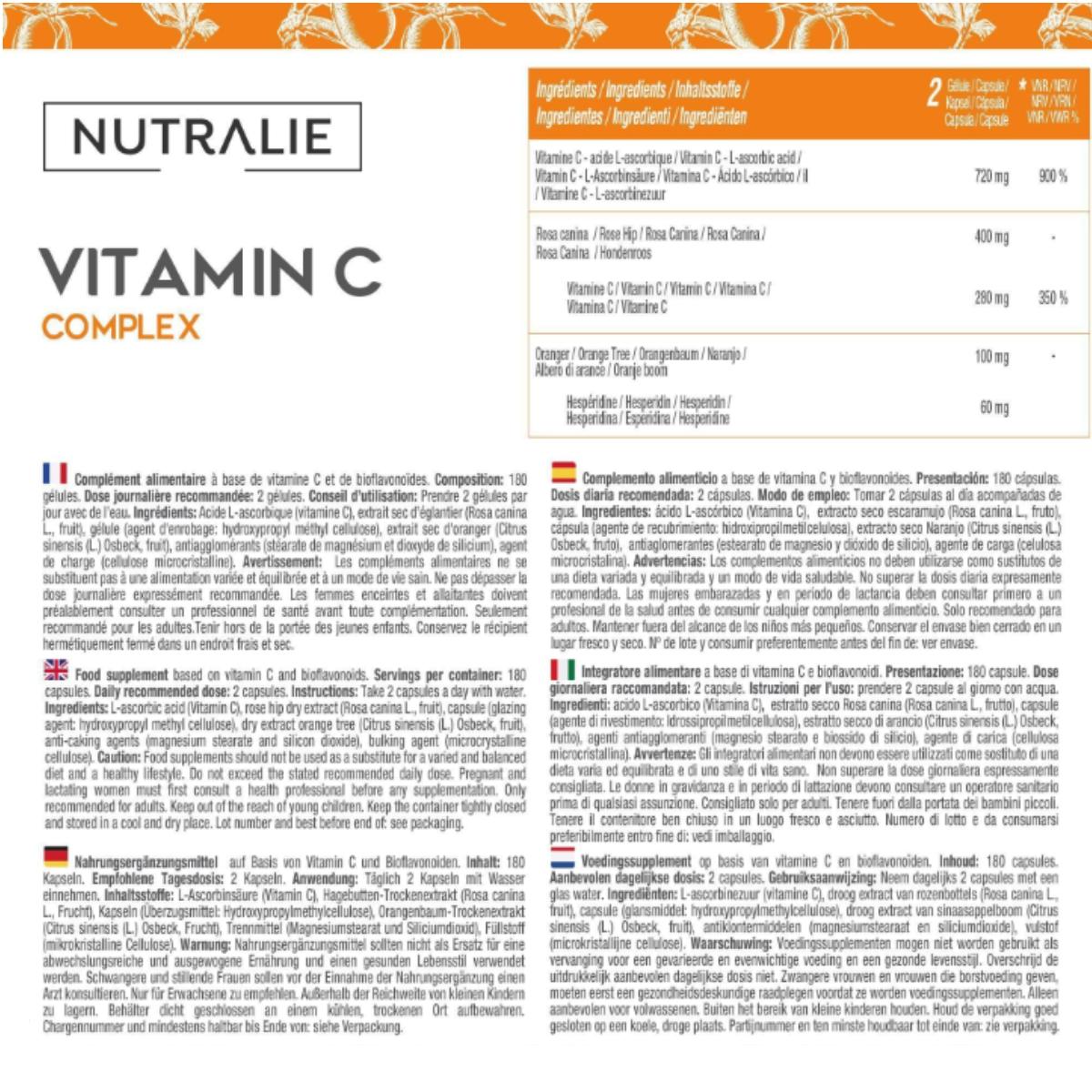 Nutralie Vitamina C 1000mg Rosa Canina + Vit C Antioxidante 180 cápsulas