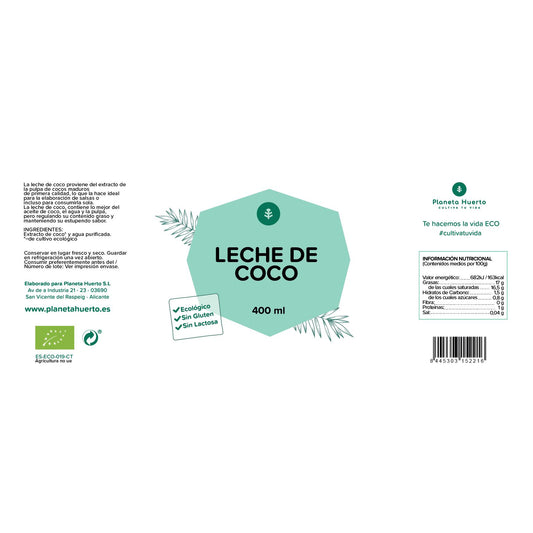 Crema de coco concentrada para cocinar ECO Planeta Huerto 400 ml
