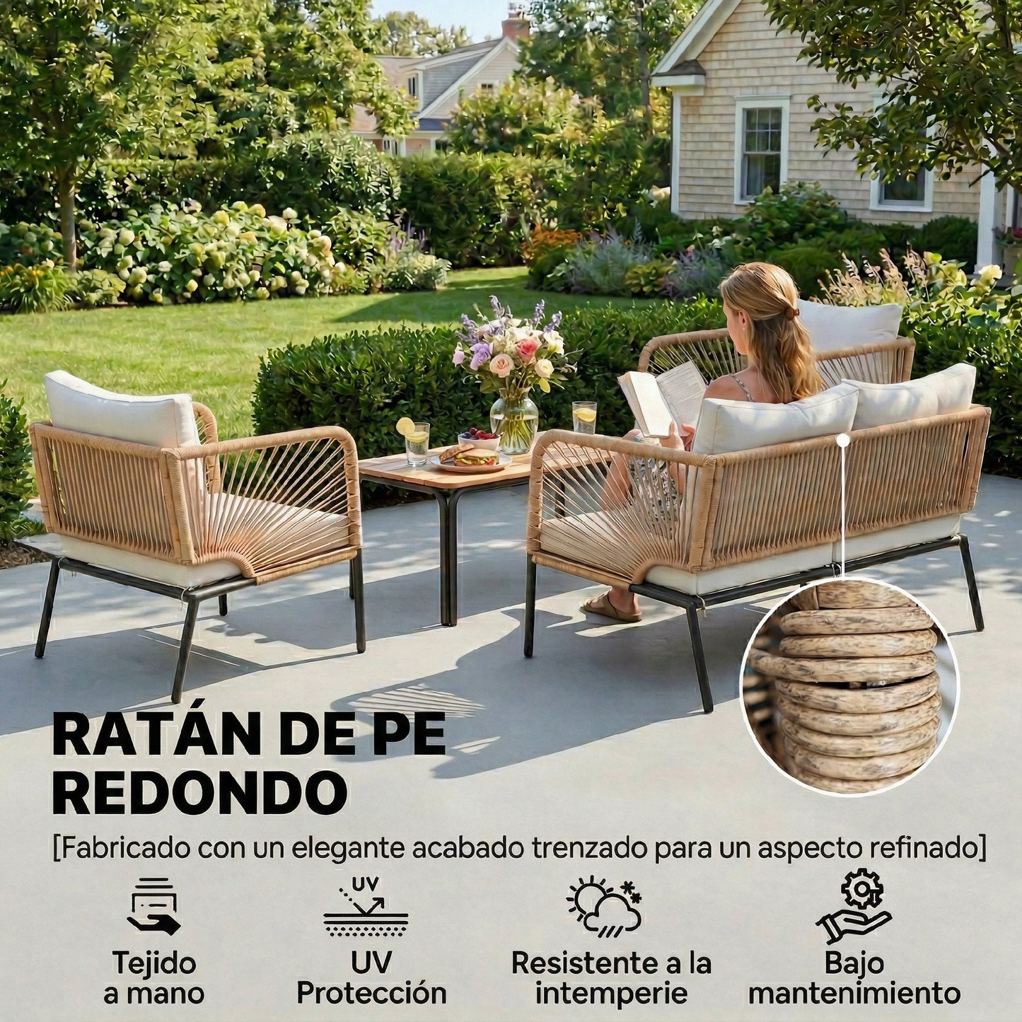 Outsunny Conjunto Jardín Exterior De 4 Piezas Sofá 2 Plazas 2 Sillones Mesa Wpc_5