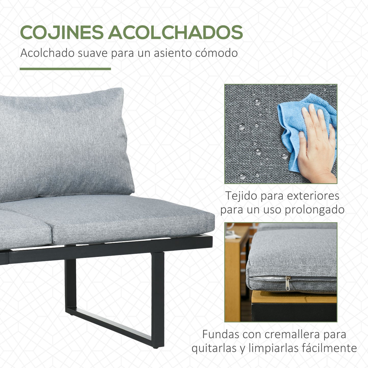 Outsunny Conjunto De Muebles De Jardín De Aluminio Con 2 Sofás Esquineros Mesa_5