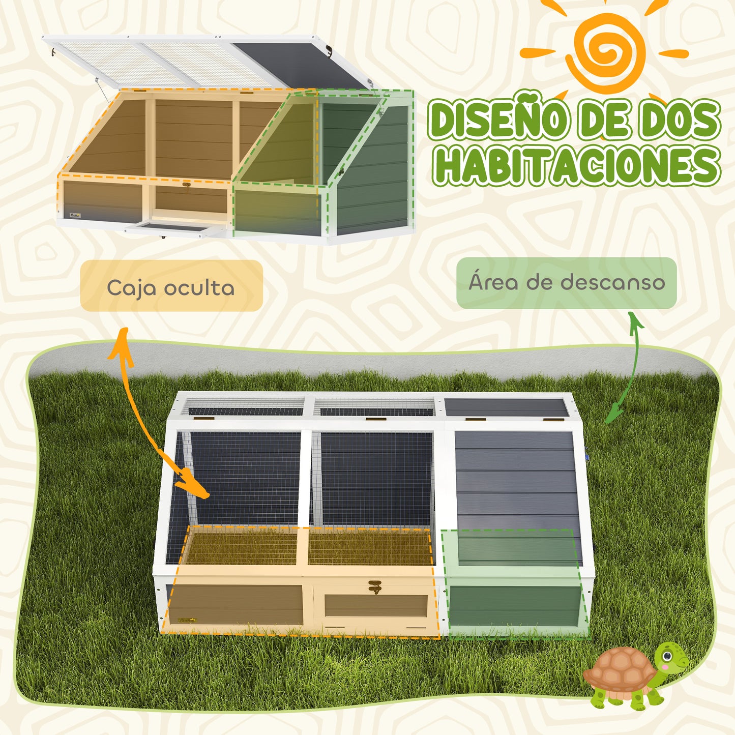 Pawhut Casa Para Tortugas De Madera Sin Base Con Tapas 120x55x50 Cm Gris Claro_5