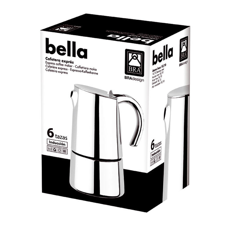 Cafetera Italiana Bra A170502 Cafetera 6 Tazas Bella Para 6 Tazas Inox_2