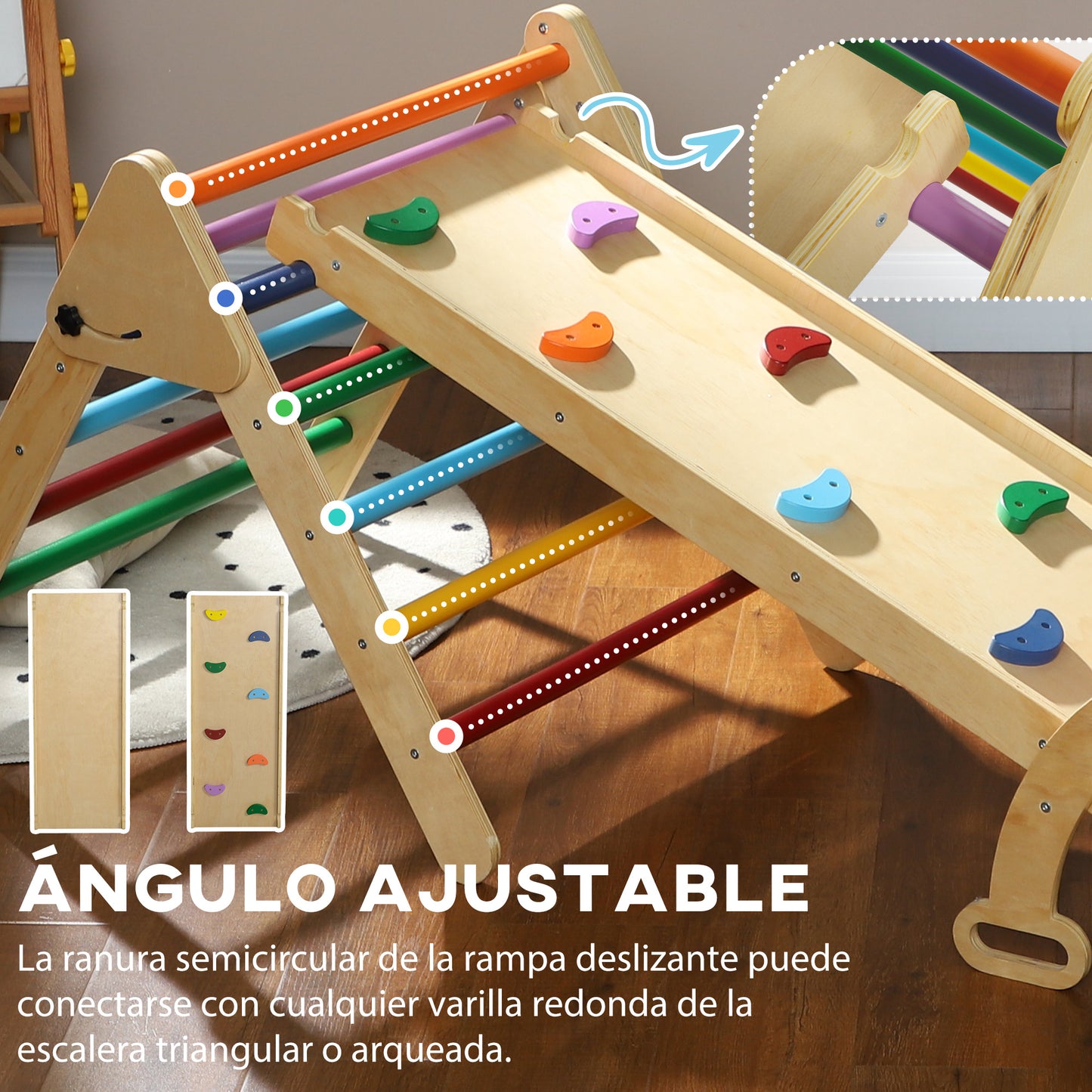 Aiyaplay Triángulo De Escalada De Madera 5 En 1 178x64,5x63 Cm Multicolor_5