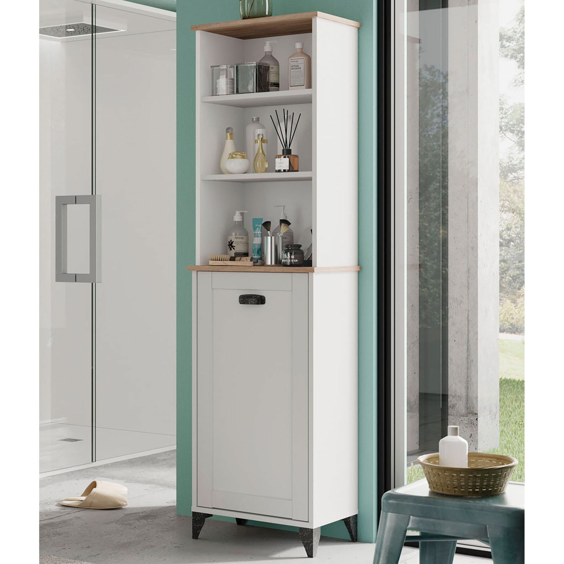 Columna De Baño, Mueble Auxiliar, Armario Alto Estilo Vintage 168x46,5x31 Cm Espacio Almacenaje, Briebe, Eterna, Blanco