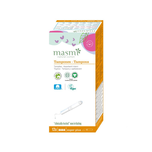 Tampón super plus con aplicador algodón ECO Masmi, 12 unidades