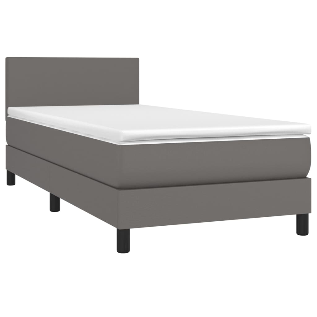 Cama Box Spring Y Colchón Led Cuero Sintético Gris 80x200 Cm / Vetonek_5